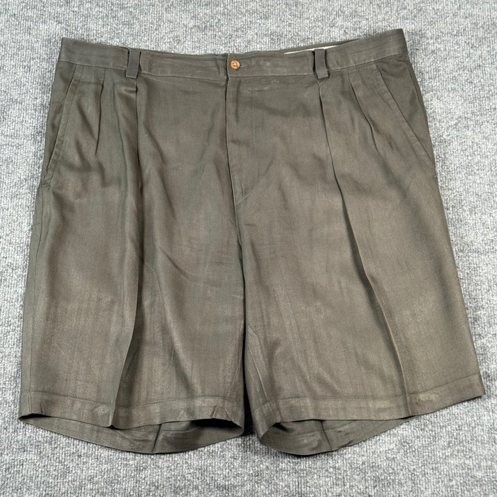 Tommy Bahama Size 40 Relax Pleated Silk Shorts Dark Olive Green